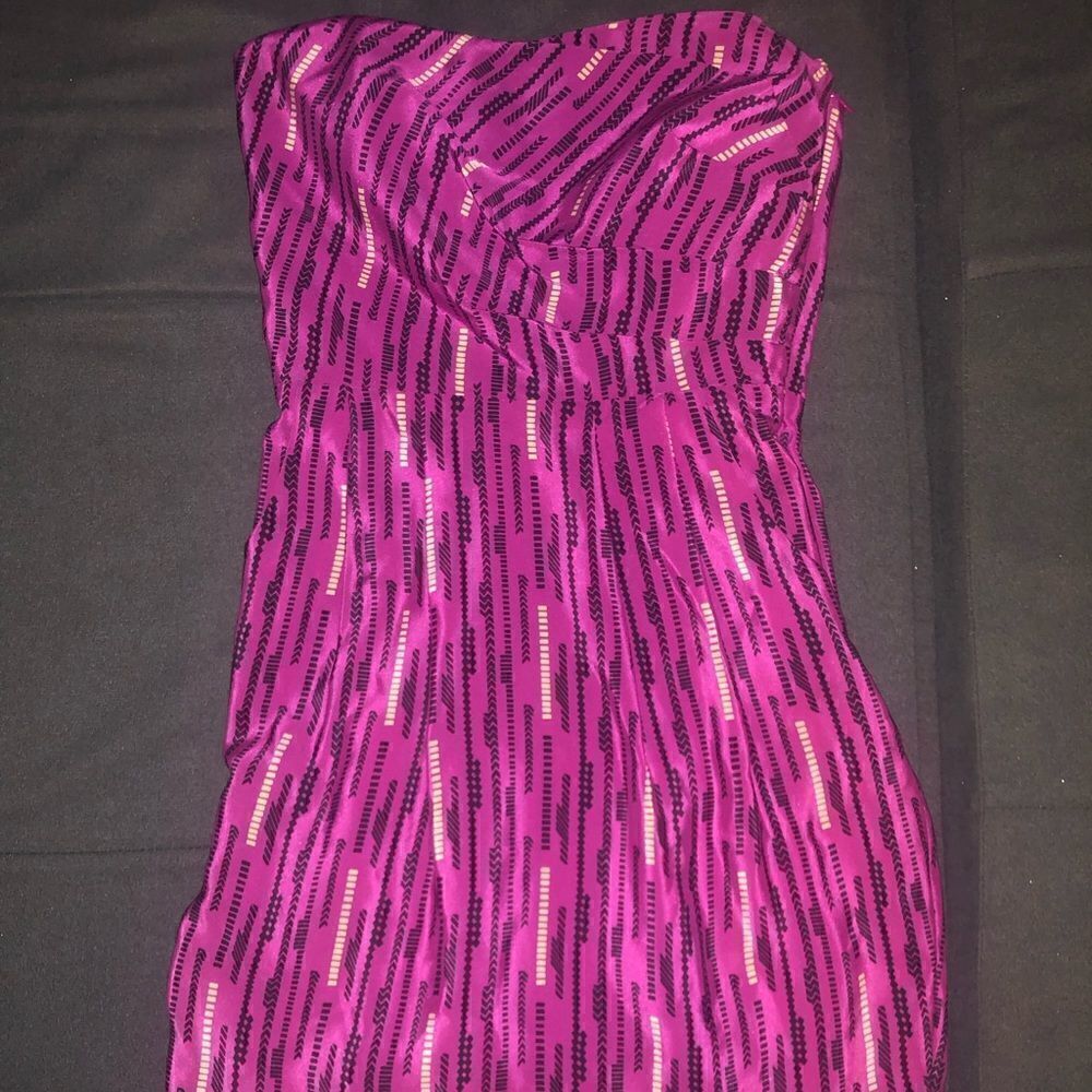 Pink Pattern Summer Dress 100% Silk Mini - Small - Picture 1 of 5
